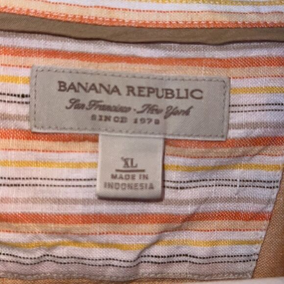 Banana Republic Men’s XL 100% Linen sherbet striped shirt - Picture 6 of 14